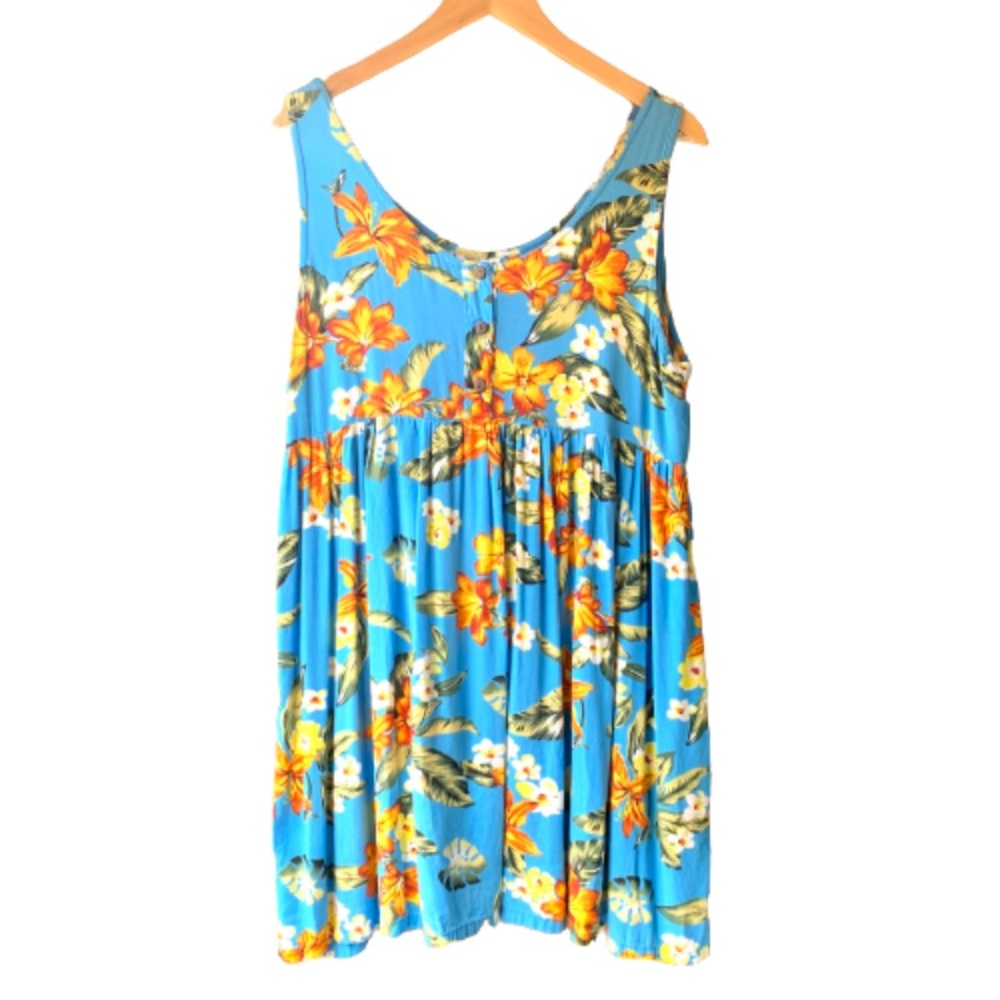 👉Cutest Vintage Blue Tiki MAKAI BEACH Hawaiian Dress